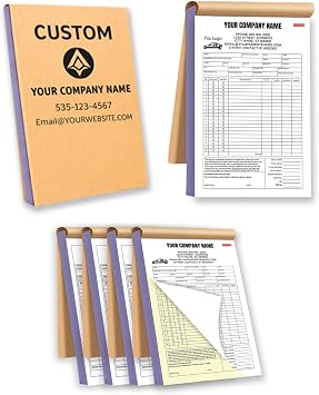 Custom Personalized NCR Invoice Book for Auto Repair Shops, 2 Part Carbonless Work Orders, Receipts & Estimates, Mechanic Service Pads Writing Shield for Small Business White/Yellow, 8.3 x 5.5INCH