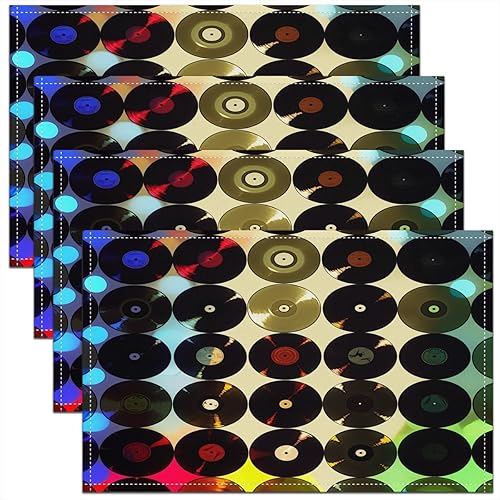 Miniatura 27 de jejeloiu Juego de 4 manteles individuales con estampado de radio Boombox de 18 x 12 pulgadas, manteles individuales retro para mesa de radio, Azul