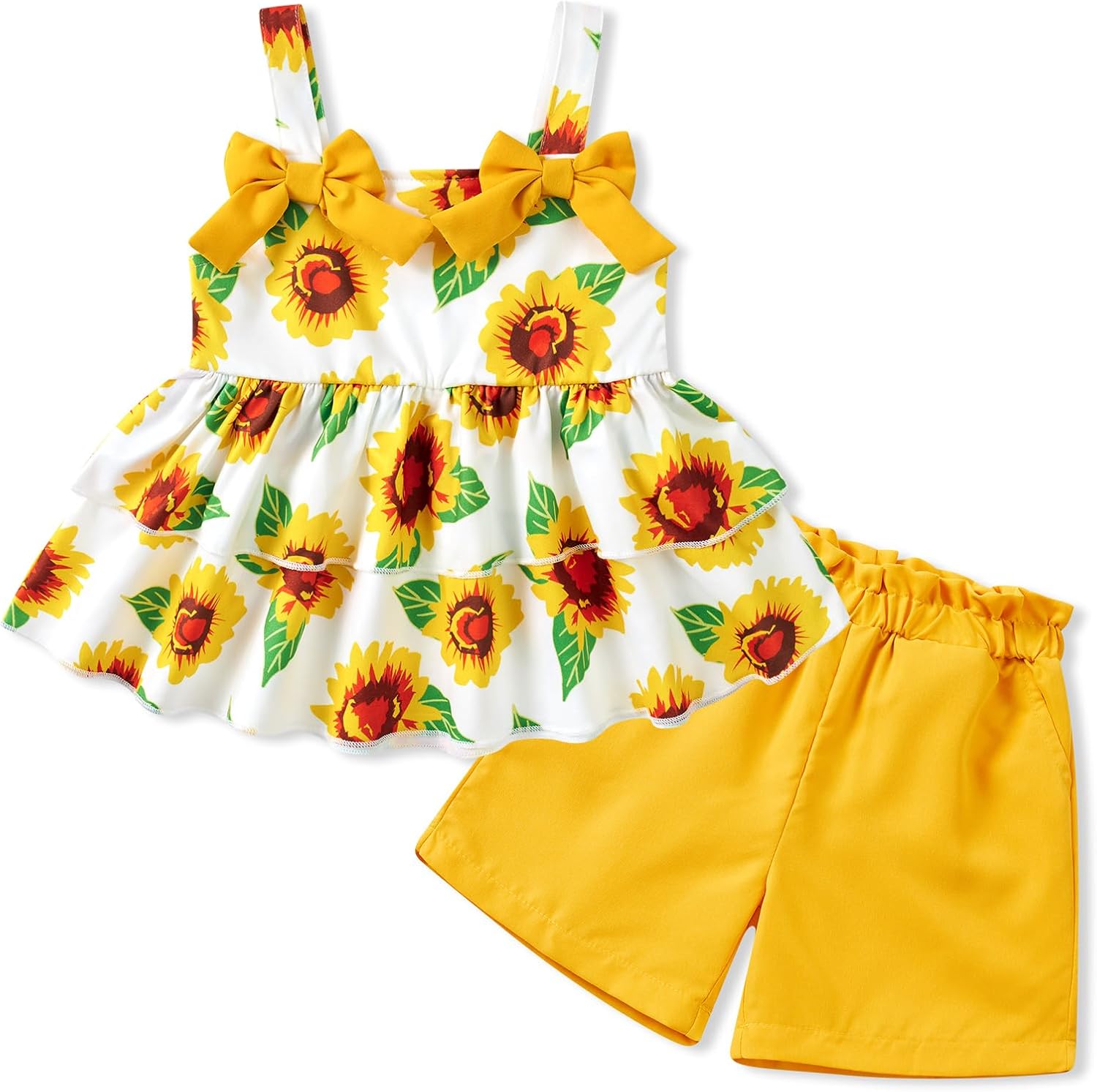 Vieille Toddler Baby Girls Summer Clothes Sleeveless Ruffle Tops Kids Short Set 2-5T