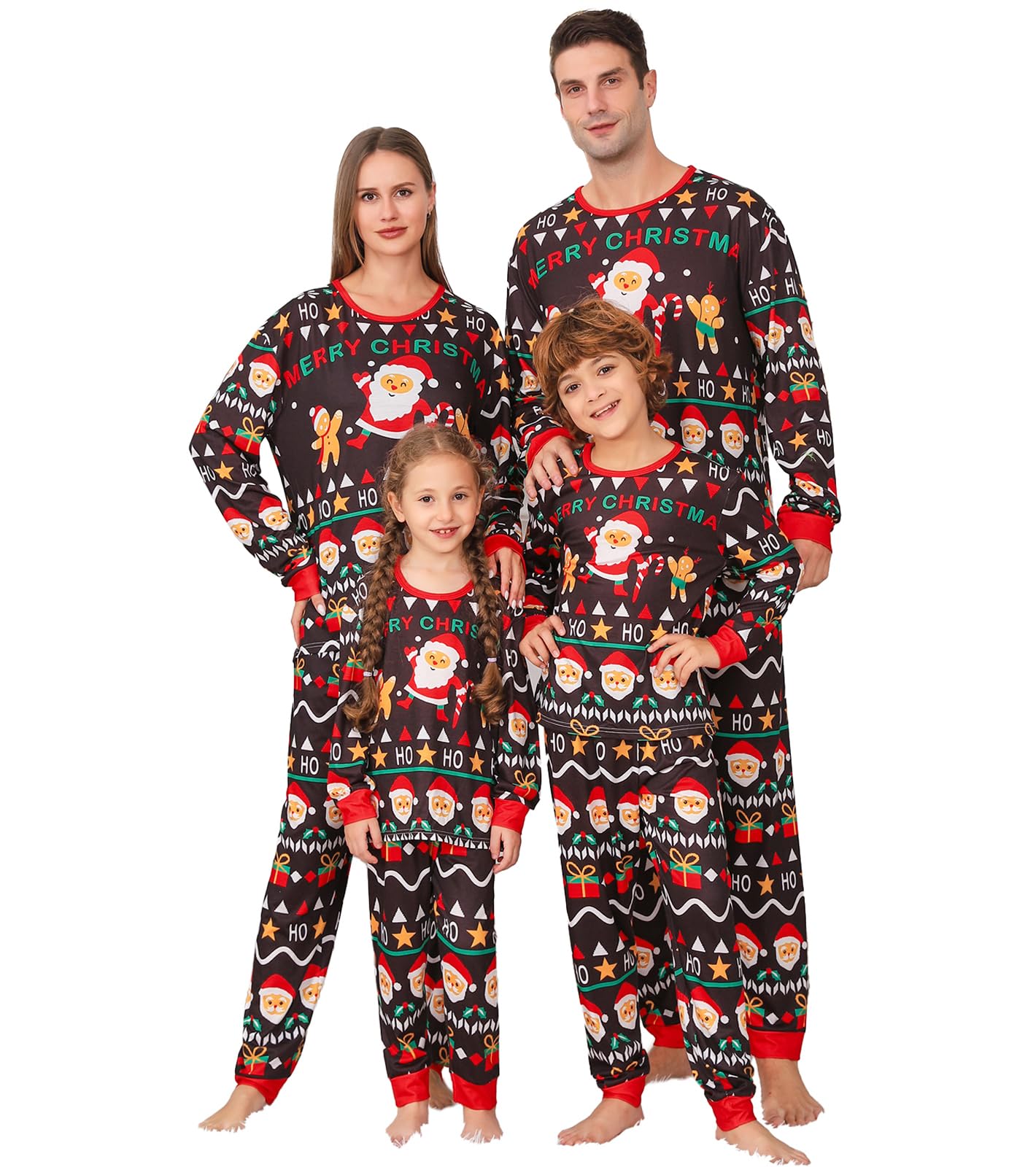 angelggh matching christmas pajamas for family — cute vacation pjs sets for couples/women/men, christmas 2-piece jammies sleepwear (women, xxl, black santa)