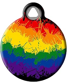 Dog Tag Art Vintage Retro Rainbow Custom Pet ID Tag for Dogs and Cats, Personalized Dog Tag with Customized Identification Information, Ink Splat Rainbow, Small (7/8