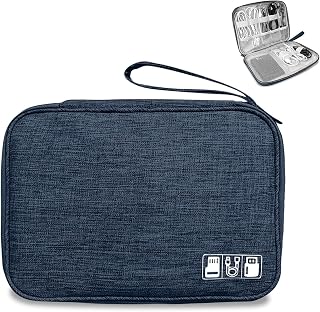 NCOALE Cable Organiser Bag, Electronics Accessories Organizer Travel Organiser Cable Bag, Portable Travel Gadget Bag for Cables, SD Card, Charger, Hard Disk (Navy Blue)