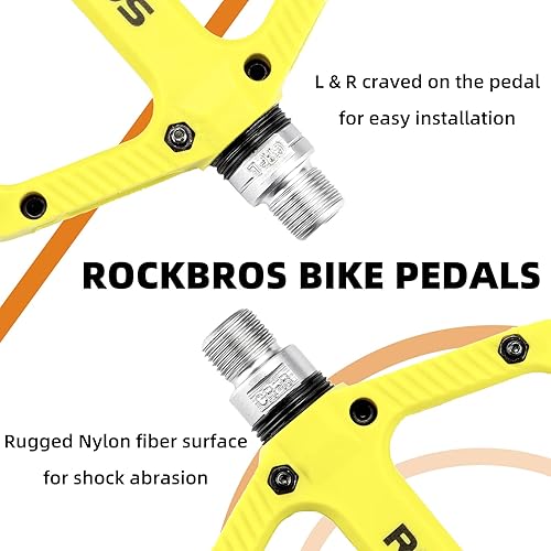 Miniatura 5 de ROCKBROS Pedales de bicicleta de montaña Rodamiento compuesto de nylon 9/16 "MTB Pedales de bicicleta con plataforma plana ancha verde