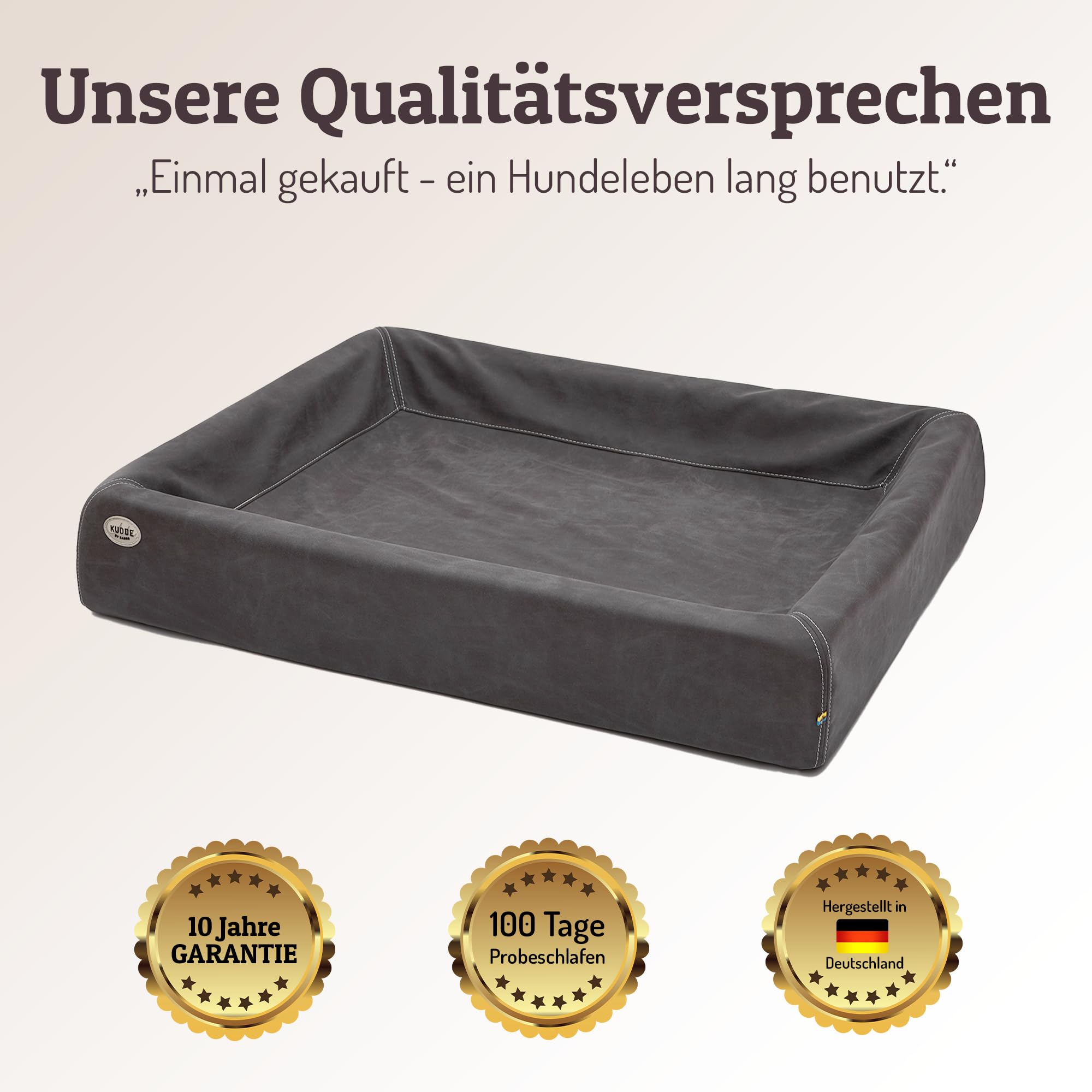 SABRO KUDDE Orthopädisches Hundebett – Martin Rütter – Hochwertige Wildlederoptik – Waschbar & Wasserabweisend – Ergonomisch – Premium Haustierzubehör für Mittelgrosse, Grosse Hunde in Dark Grey