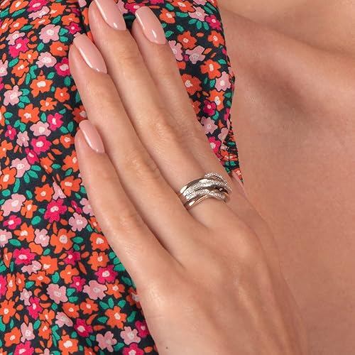 Miniatura 5 de Jewelili Anillo de plata de ley chapada en oro rosa de 110 quilates con diamantes blancos naturales