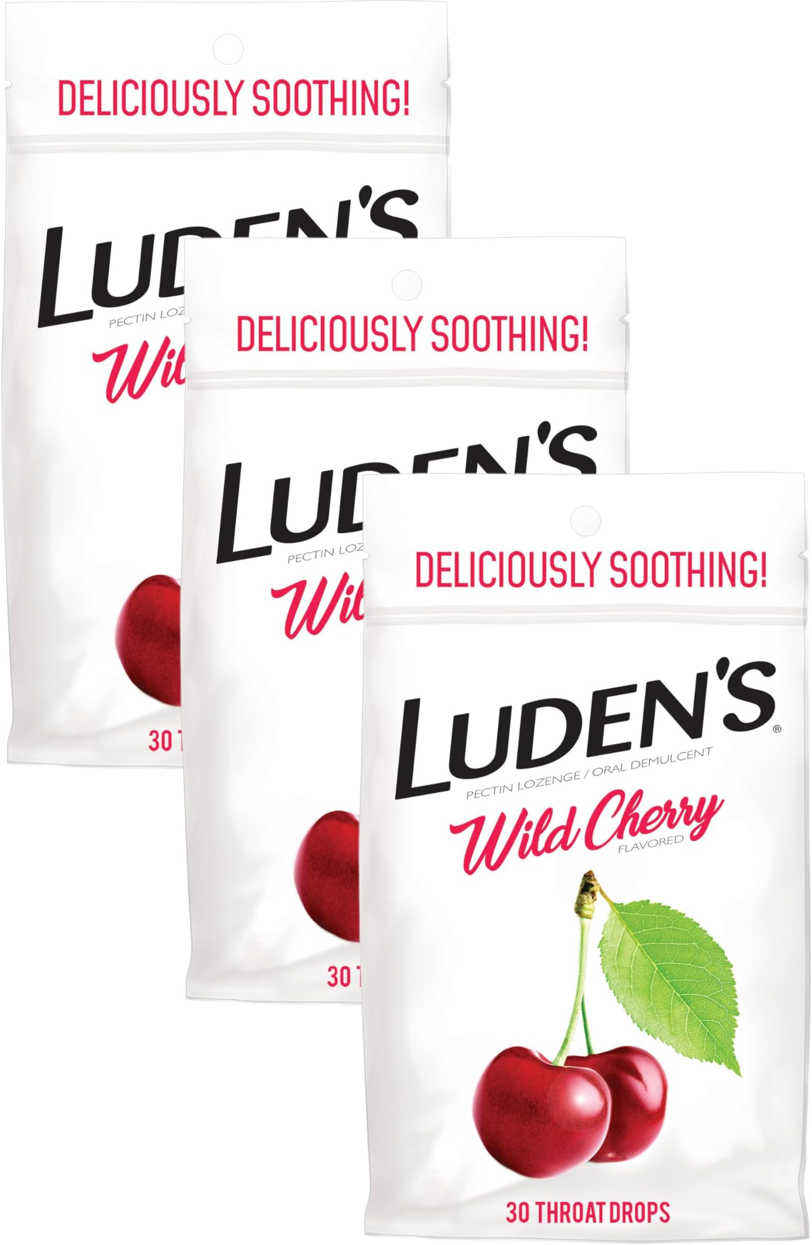 Ludens Sore Throat Relief Lozenges for Minor Everyday Irritation & Dry Mouth, Wild Cherry Flavored Drops, 30 Count (Pack of 3)