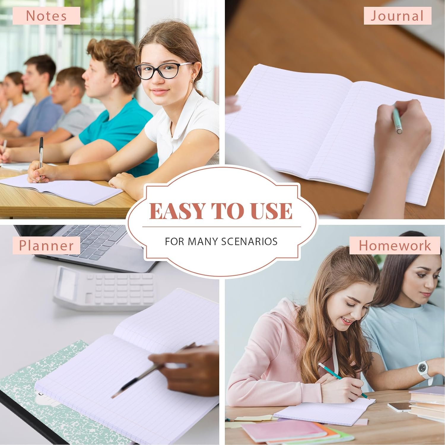 Colarr 12 Pack Wide Ruled Composition Notebook 9.75 x 7.5 Inch Marble Paper Composition Books Assorted Fun Colors Office School Notebook, Hard Cover, Sturdy Sewn Binding (Earthy Color)