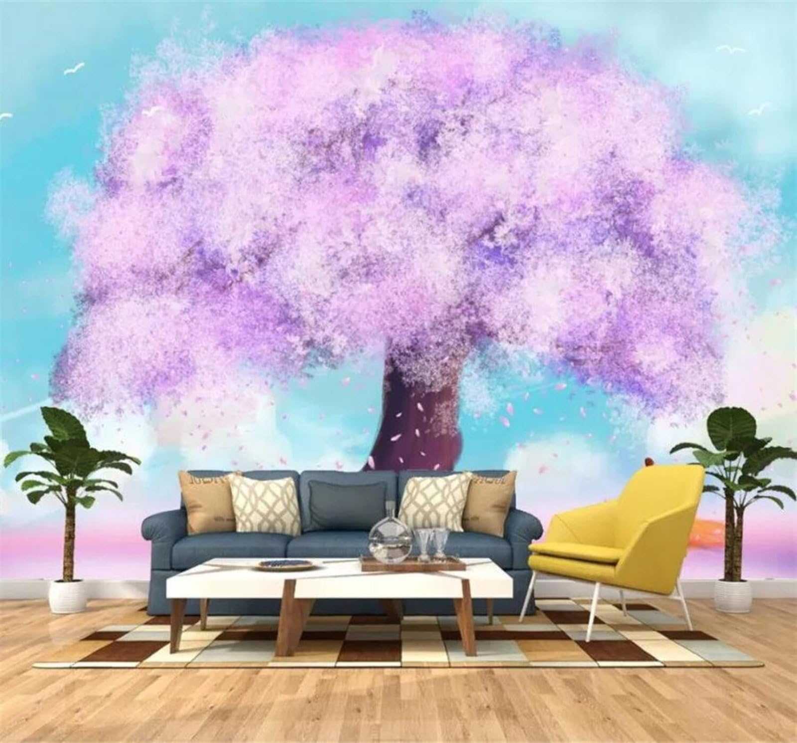Tzxztt 250Cm×170Cm(B×H) Fresh Beautiful Hand Drawn Watercolour Cherry Blossoms Modern 3D Wallpaper Premium Textured Silk Neutral Tones Material Ideal For Living Room Bedroom-250Cm×170Cm