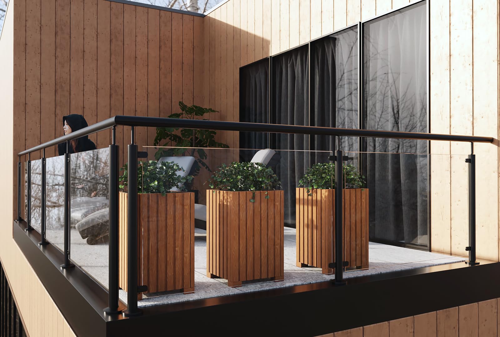 BOGATECO Jardinera de Madera | Maceta 40 x 25 x 25 cm | Para Hogar, Jardín, Balcón, Terraza | Con Inserto de Plástico | Impregnada | Marrón Oscuro