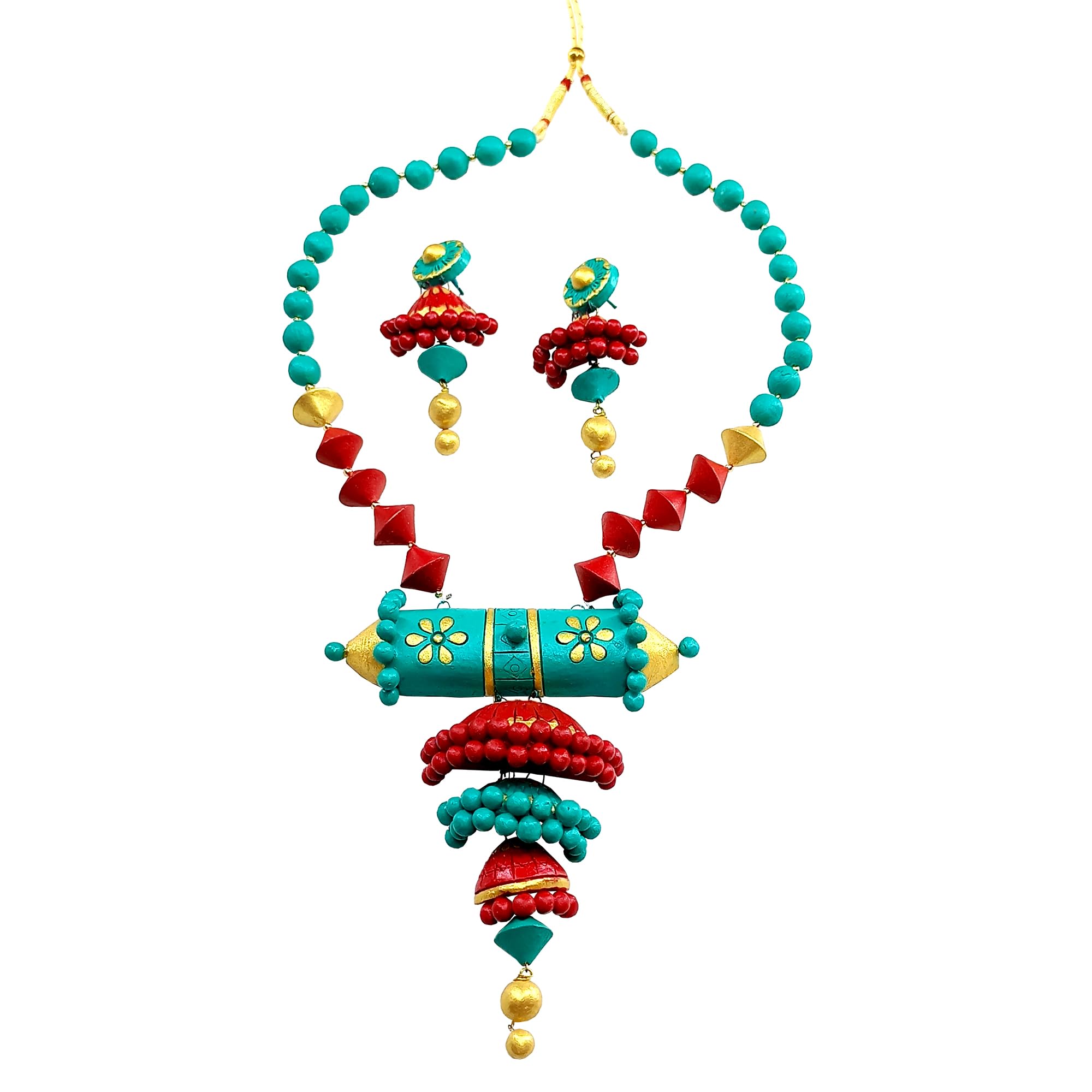 AKIBUKI Long Multicoloured Indian Traditional Terracotta Necklace and Earring Jewellery Set for Women (SKY RED) (B0CQGCSVH1) Amazon Price History, Amazon Price Tracker