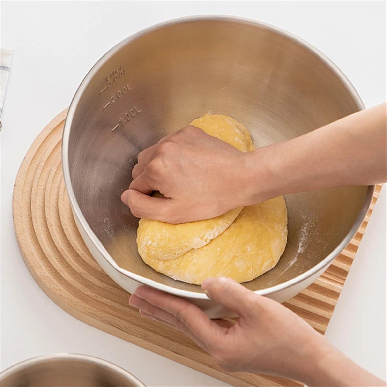 Tazón Para Mezclar Juego de tazones for mezclar acero inoxidable | 1.5 2.5 4.5L Ensalada De Bollería Antideslizante(White 4.5L)
