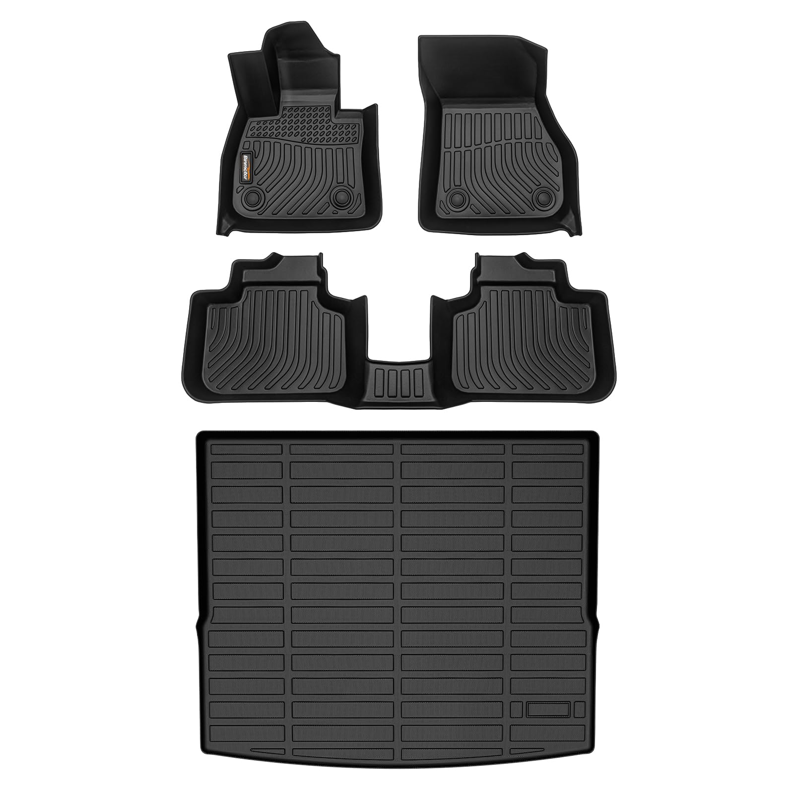 Binmotor-Floor Mats and Cargo Liner Set for BMW X1 2016-2022,2 Rows Floor Mats with Cargo Mat Set for BMW X1,TPE All Weather Rubber Liners for BMW X1 Trunk Liner Accessories Mats -Black