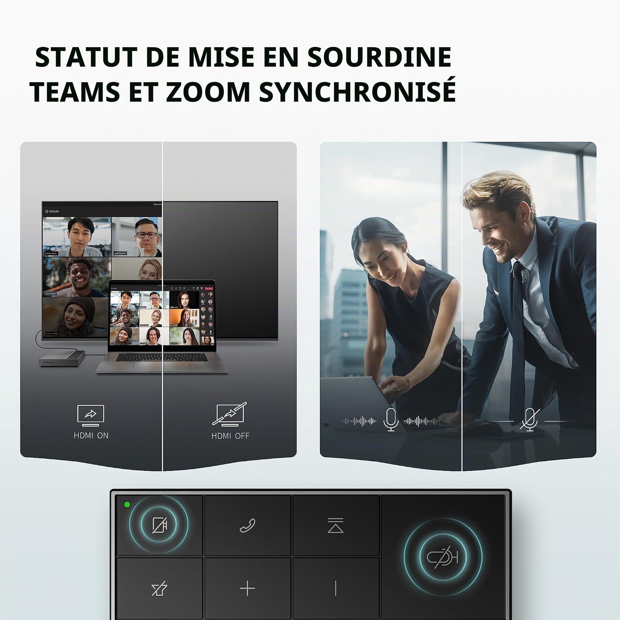 HiDock Haut-parleur de conférence avec sourdine/projet, capture vocale améliorée et suppression du bruit en duplex intégral, microphone USB-C omnidirectionnel pour réunions de bureau à domicile – Gris