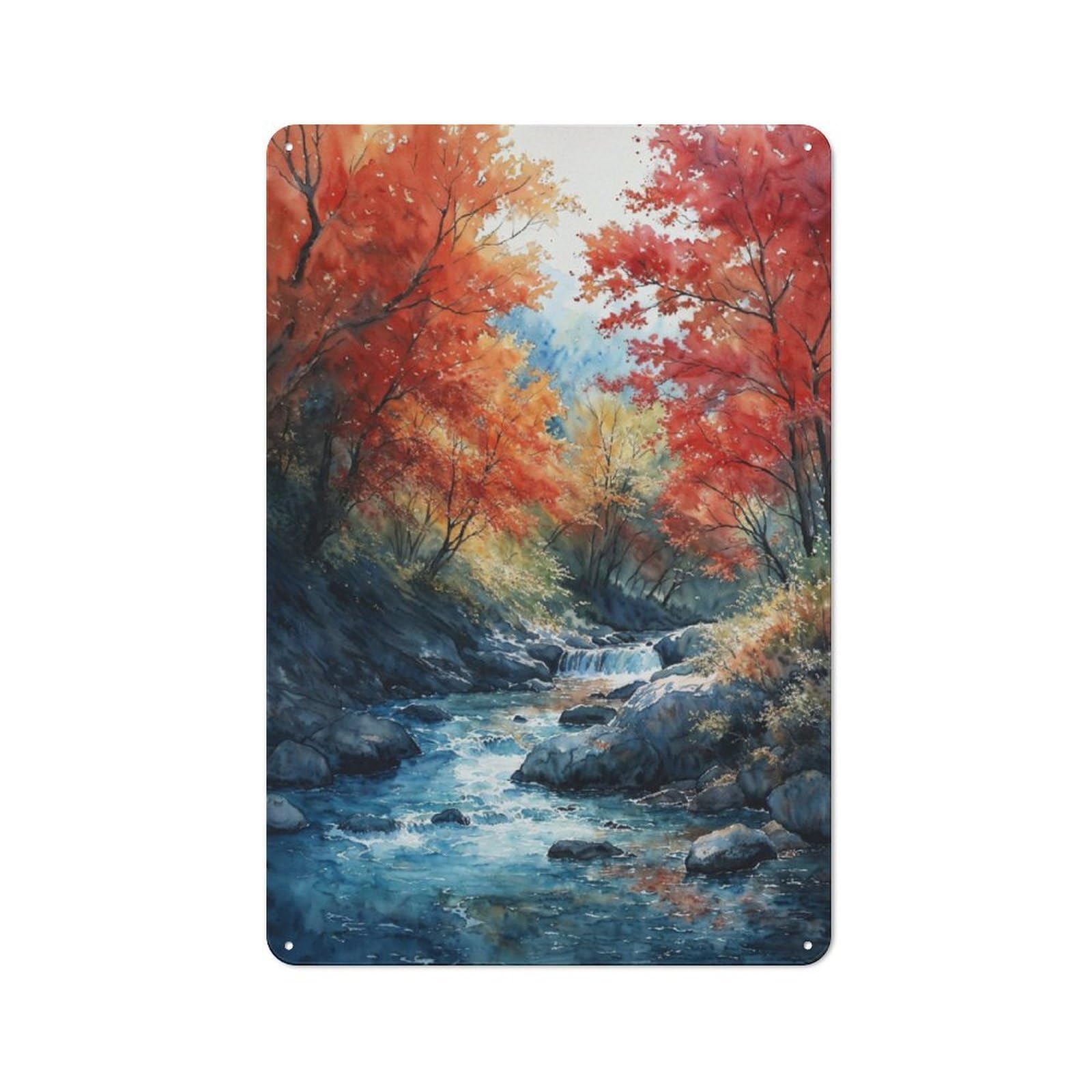 Junmoney Autumn Cascade Dreams Vintage Tin Sign 30X20cm With For Home Office Or Studio, For Home Office Decor Fans Refreshing A Room In Autumn