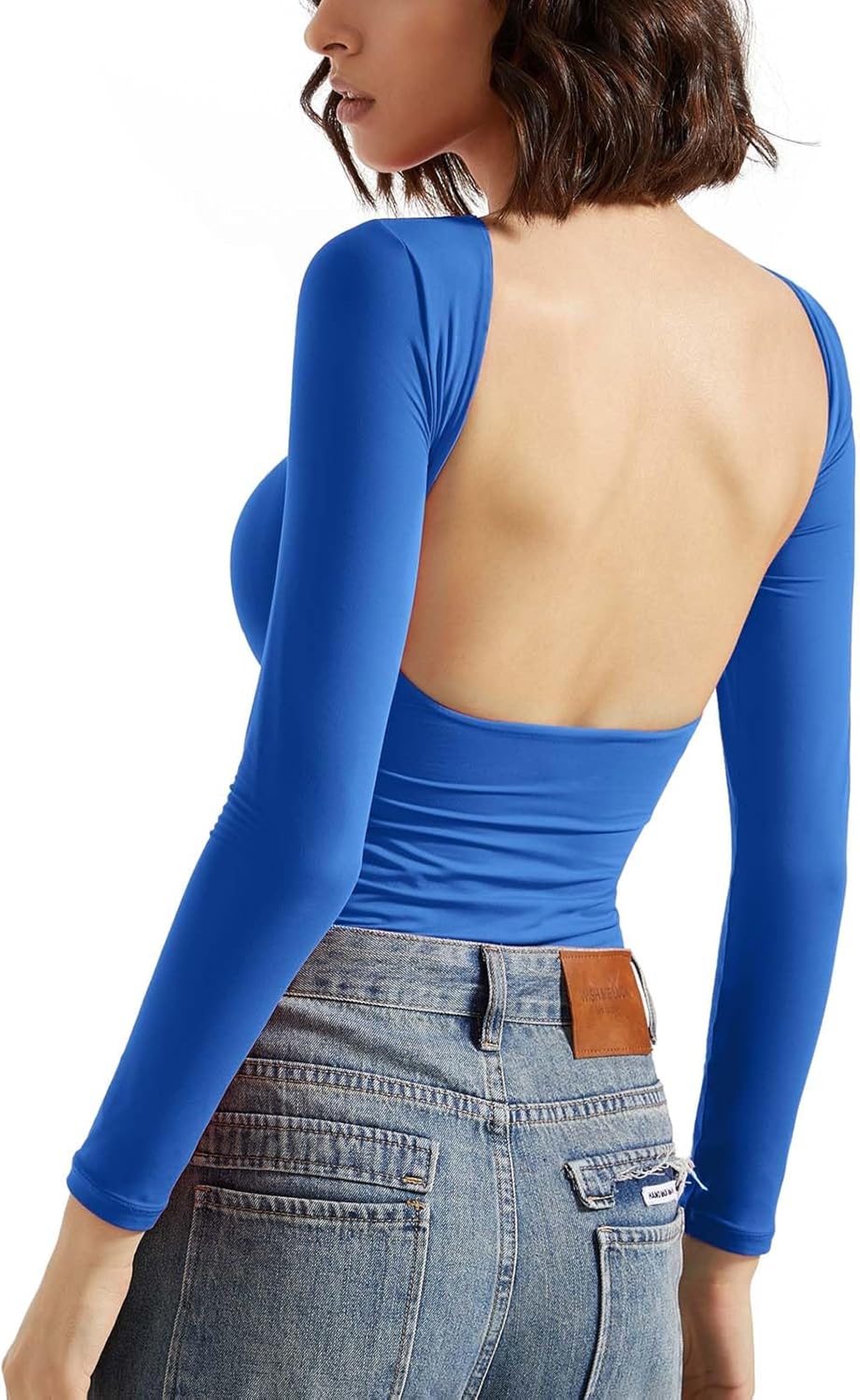 Women Backless Open Back Long Sleeve Top