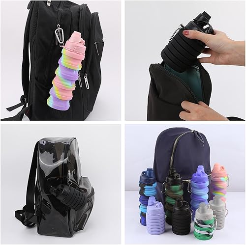 Miniatura 20 de Botella de agua plegable para adultos, niños, estudiantes, niños, botellas de agua plegables de silicona reutilizables para viajes, camping, Negro