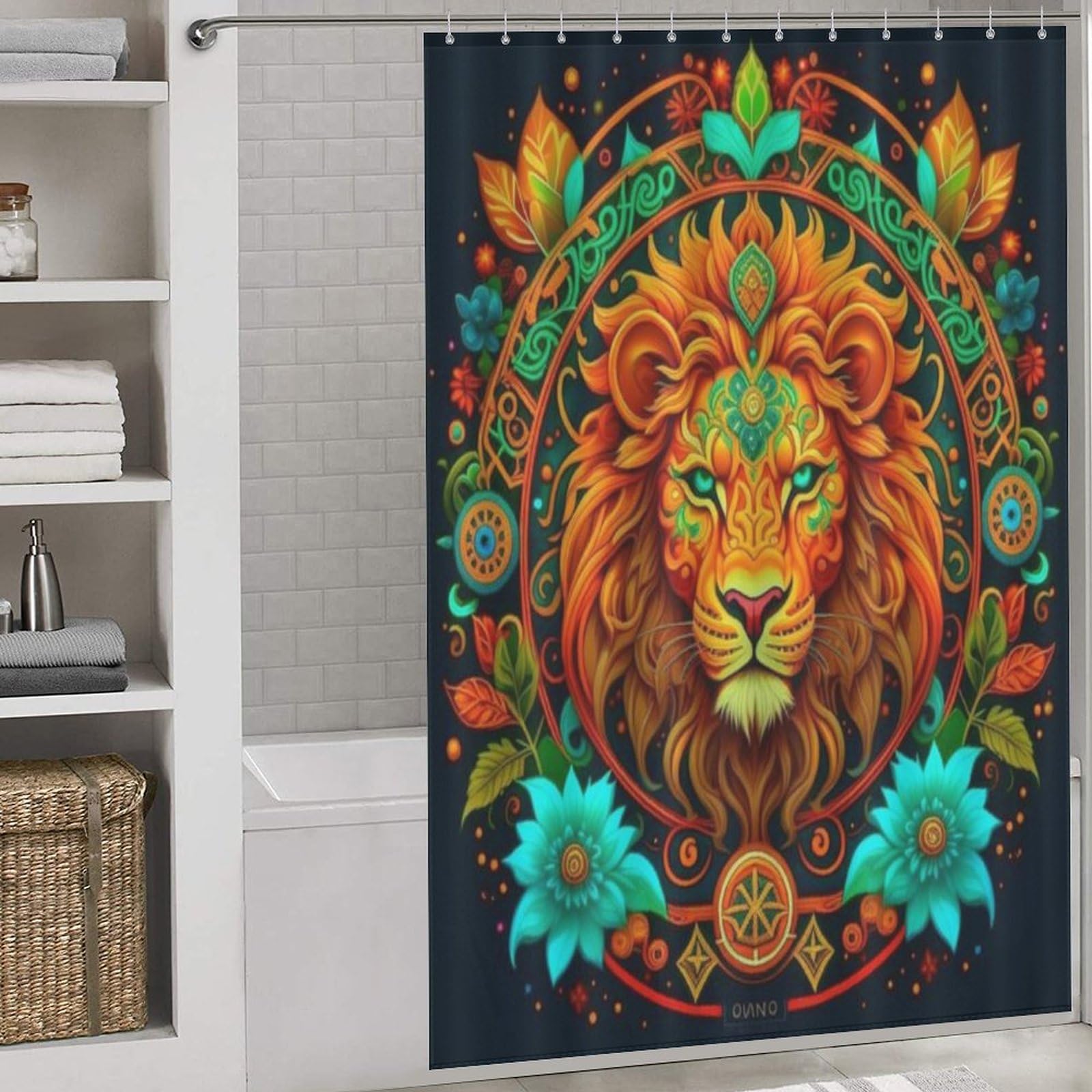 Rideau de douche lion imperméable pour éviter l'eau sur le sol