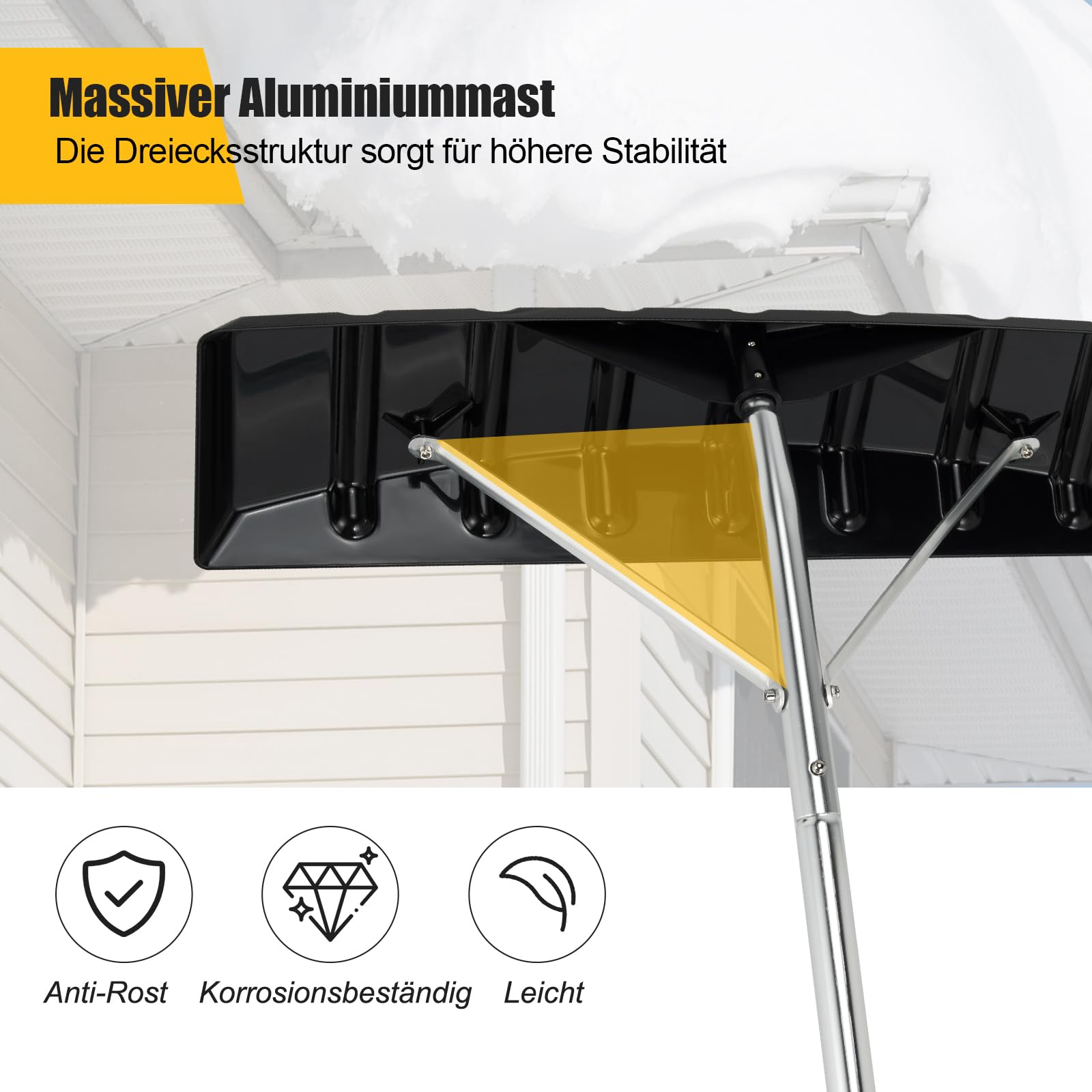 COSTWAY Sneeuwruimer voor dak, sneeuwruimer met telescoopsteel en antislip handgreep, dakruimer, sneeuwschep, sneeuwschuiver van aluminium, instelbereik 187-624 cm