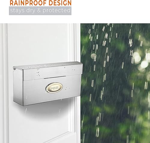 Miniatura 5 de Metateel Buzón de metal resistente, buzón de acero inoxidable para montaje en pared, buzón de correo de oficina, negocios, caja de paquetes para