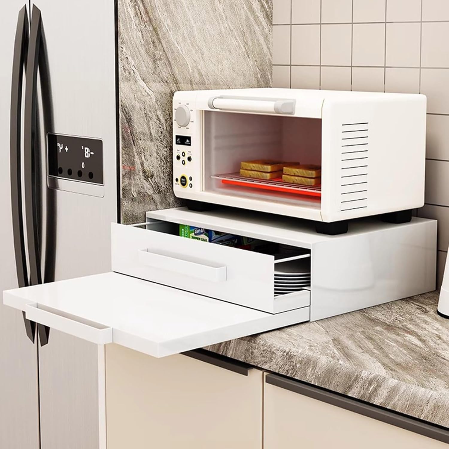 Support de cuisine extensible pour four micro-ondes et organisation du comptoir