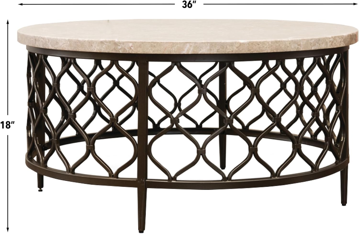 Steve Silver Furniture Roland Round Marble Coffee Table, 36-Inch Round Coffee Table, Bronze Metal Base, Modern Design, Living Room, 36"" L x 36"" W x 18"" H, White