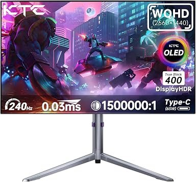 KTC OLED Gaming Monitor 27 Inch | 1440P OLED | 2K@240Hz, 0.03ms | DisplayHDR True Black 400 | Adaptive Sync | 136% sRGB | HDMI 2.1, DP 1.4, USB C PD 65W, DP Alt, USB A 3.0, KVM | Adjustment Stand