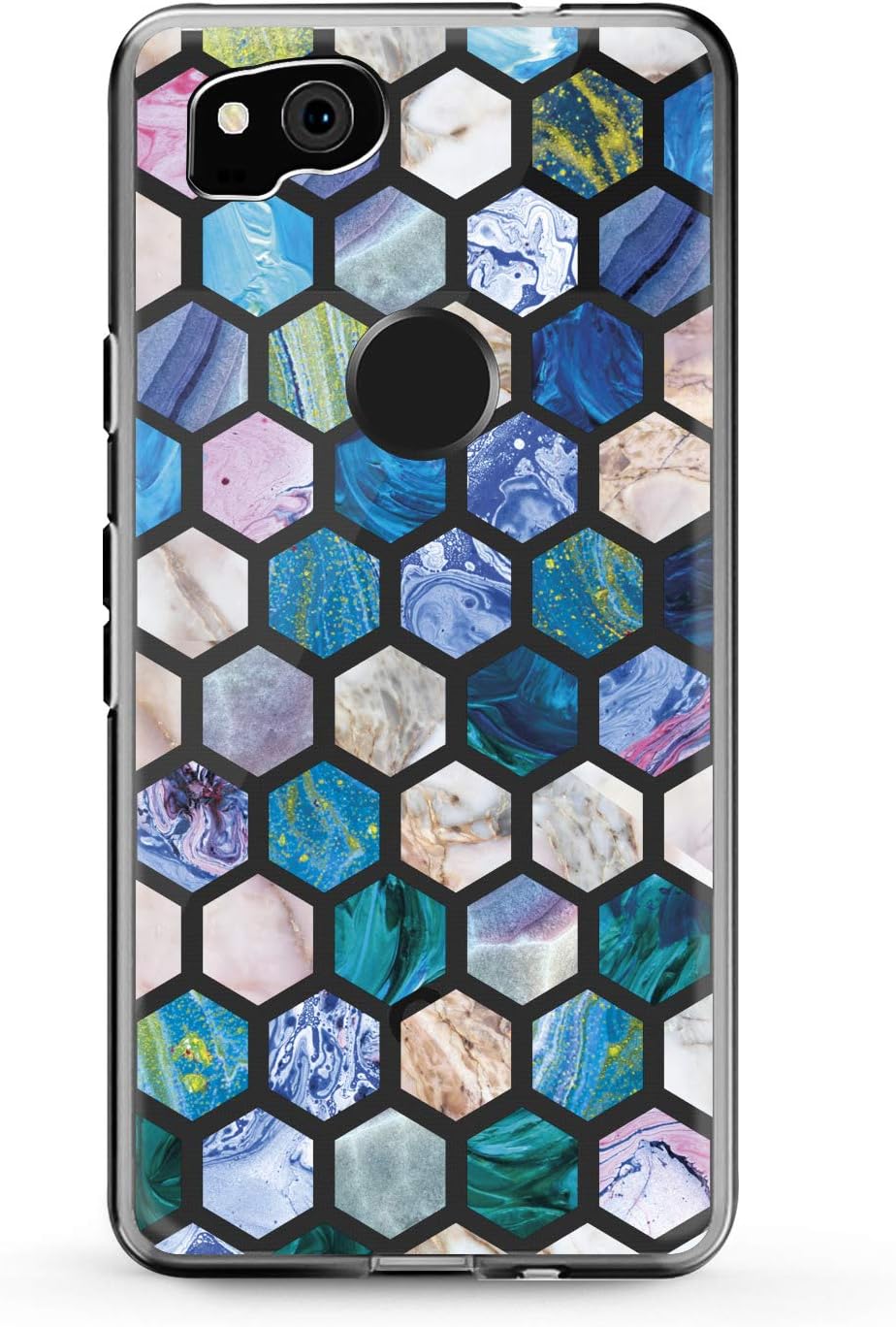 LEX ALTERN TPU Case Google Pixel 7 Pro 6a 5a XL 4a 5G 2 XL 3 XL 3a XL 4 XL Slim fit Clear Honeycomb Design Green Smooth Print Art Geometric Luxury Blue Soft Lig