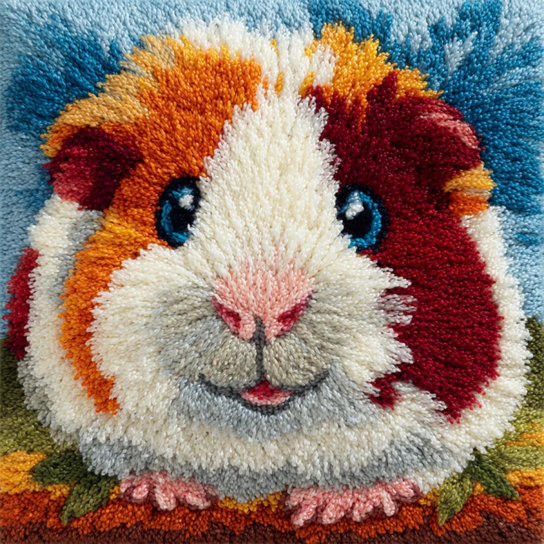 Kitquiver Animal Cushion Making Kit Cartoon Guinea Pig DIY Latch Hook Kits Pillow Needlepoint Cushion Kit for Home Décor Needlework Set for Adult Beginners 17x17In
