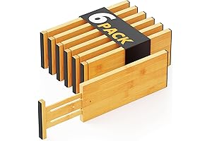 SpaceAid Bamboo Drawer Dividers (6-Pack): Adjustable & Expandable for Optimal Drawer Organization