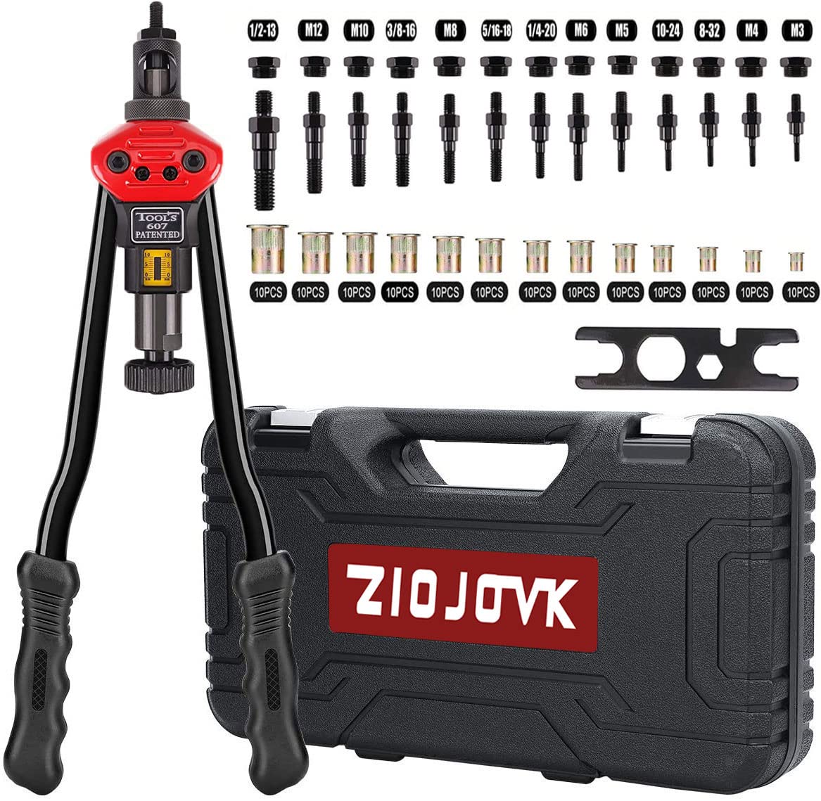 16" Rivet Nut Tool, Professional Rivet Nut Tool Setter Kit Including 13 Metric and SAE Mandrels