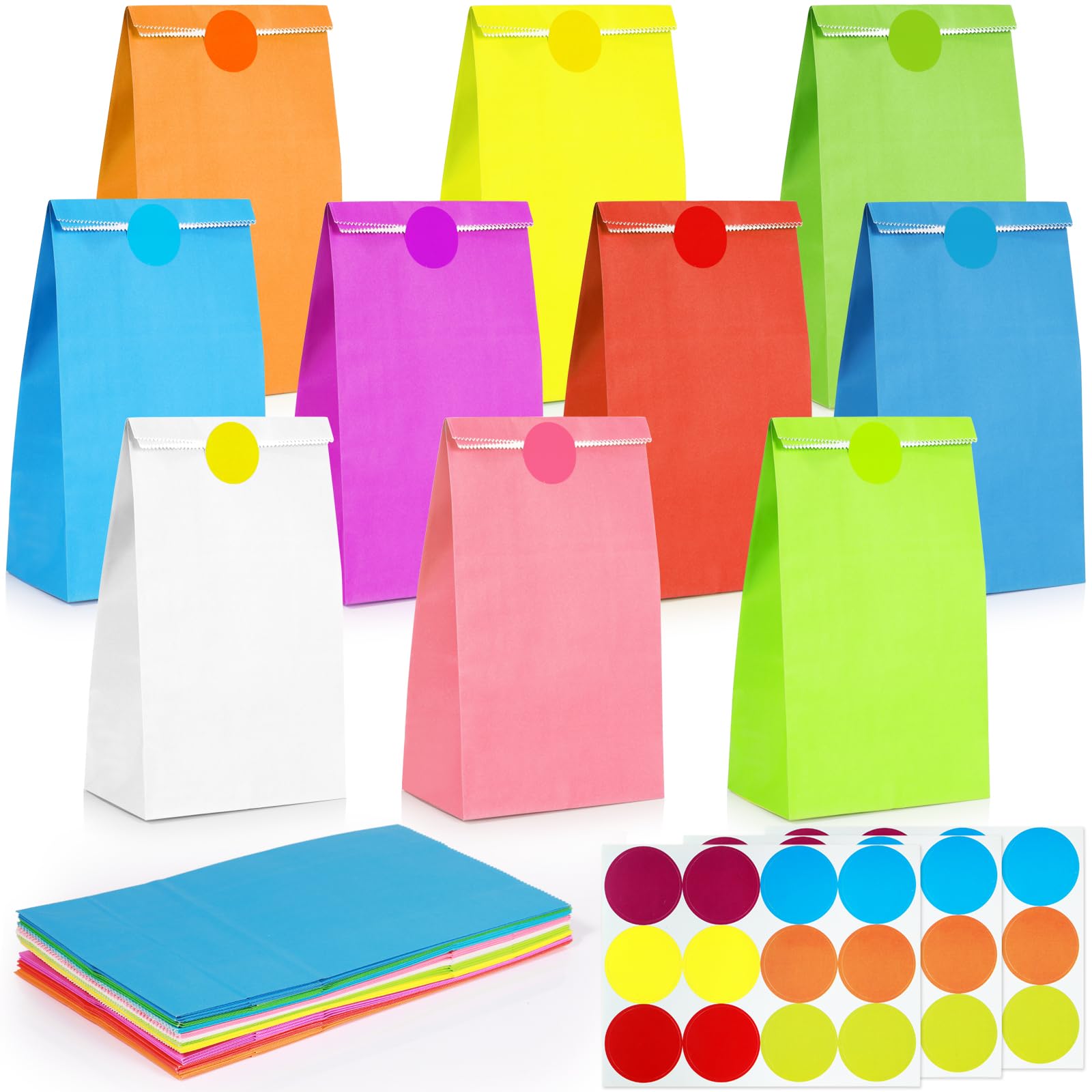 30 Sacchetti Regalo Di Carta Colorati Con 48 Adesivi 'Thank You' - Righe E Pois - Per Compleanni, Festa Bambini, Matrimoni, Natale - 13x8x24cm - 5