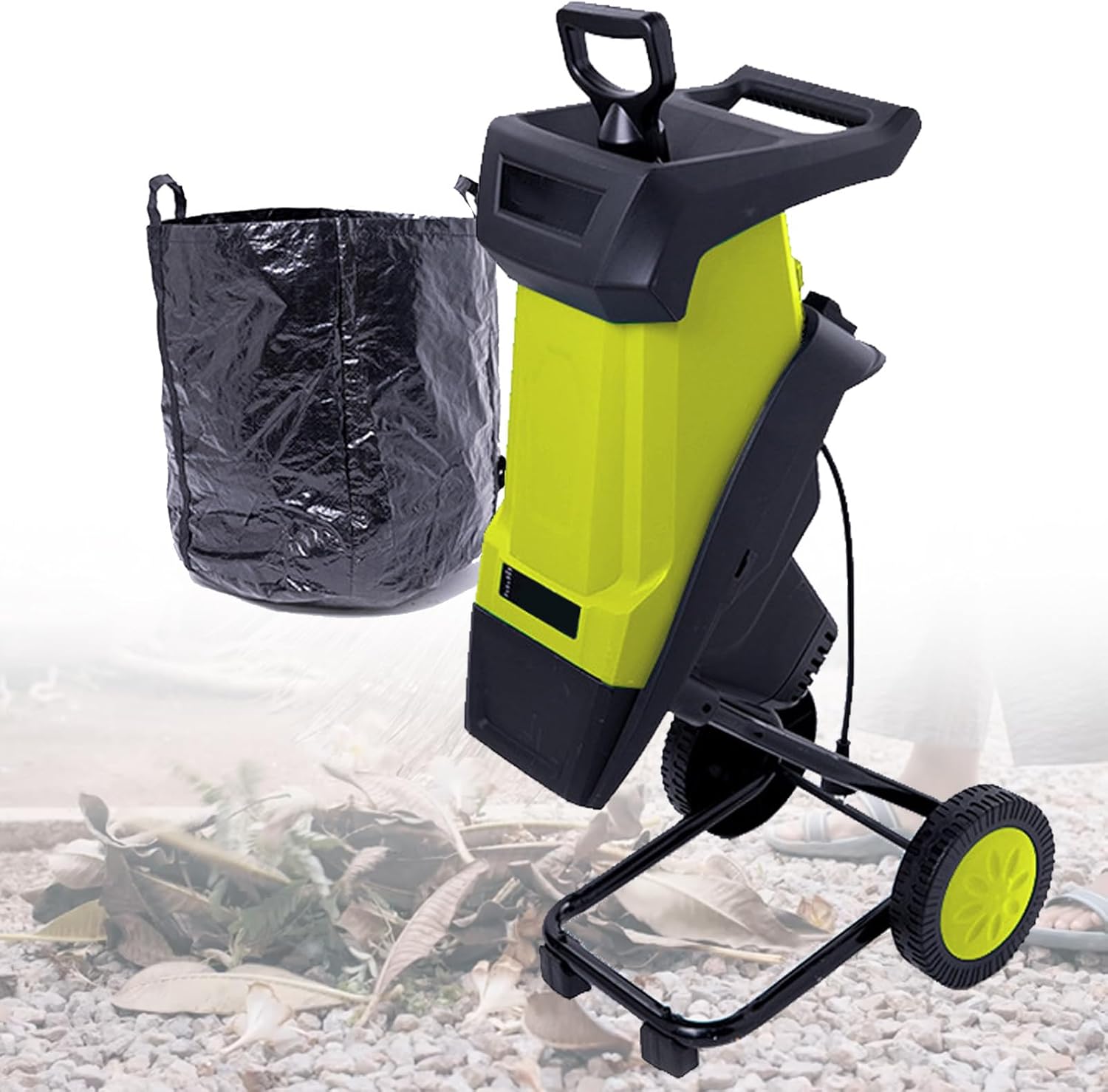 2400W Electric Leaf Mulcher Chipper Shredder, Automatic 4500RPM, for 0-40mm Branches, with 50L Collection Bag Yellow