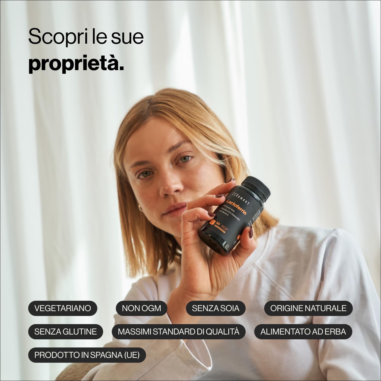 Lattoferrina 200 mg – Da Latte Fresco di Vacche al Pascolo – Fonte Naturale di Vitamina B12, con 80 mg di Vitamina C – Difese Immunitarie – 90 Capsule – 3 Mesi di Fornitura – Zenement