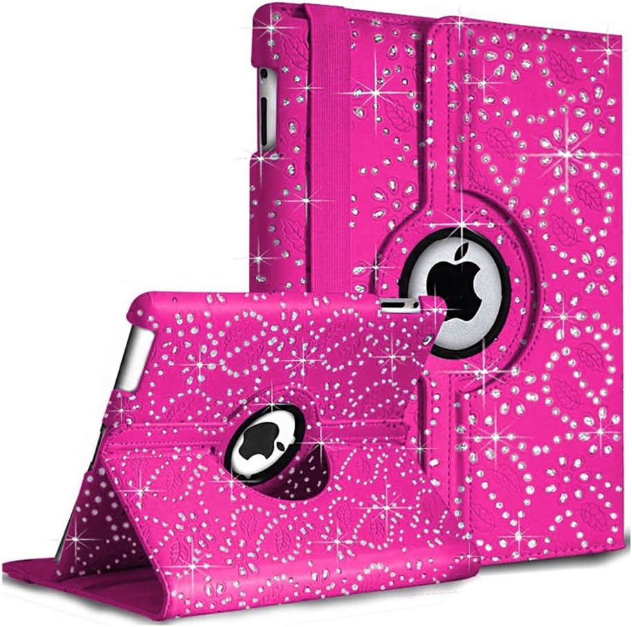 360 Degree Rotating Case with Stand for iPad Air 2 / iPad 6 with Screen Protector and Stylus Pen (Pink)