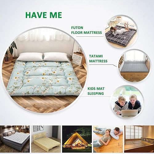Miniatura 8 de Shiki - Colchón de futón japonés, colchón de tatami japonés, colchón grueso de suelo, tapete de dormir enrollable con funda lavable para dormitorio