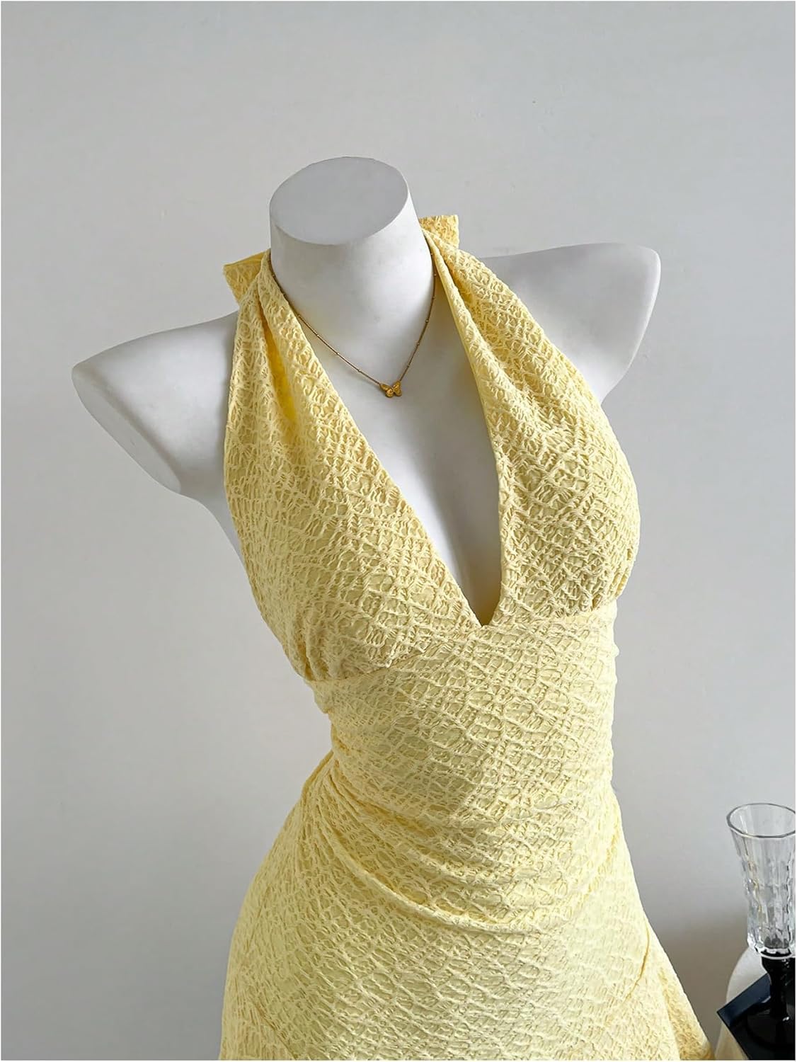 WDIRARA Women's Bow Tie Backless Sleeveless Halter Mini Dress Deep V Neck Layered Ruffle Short Dresses - Image 4