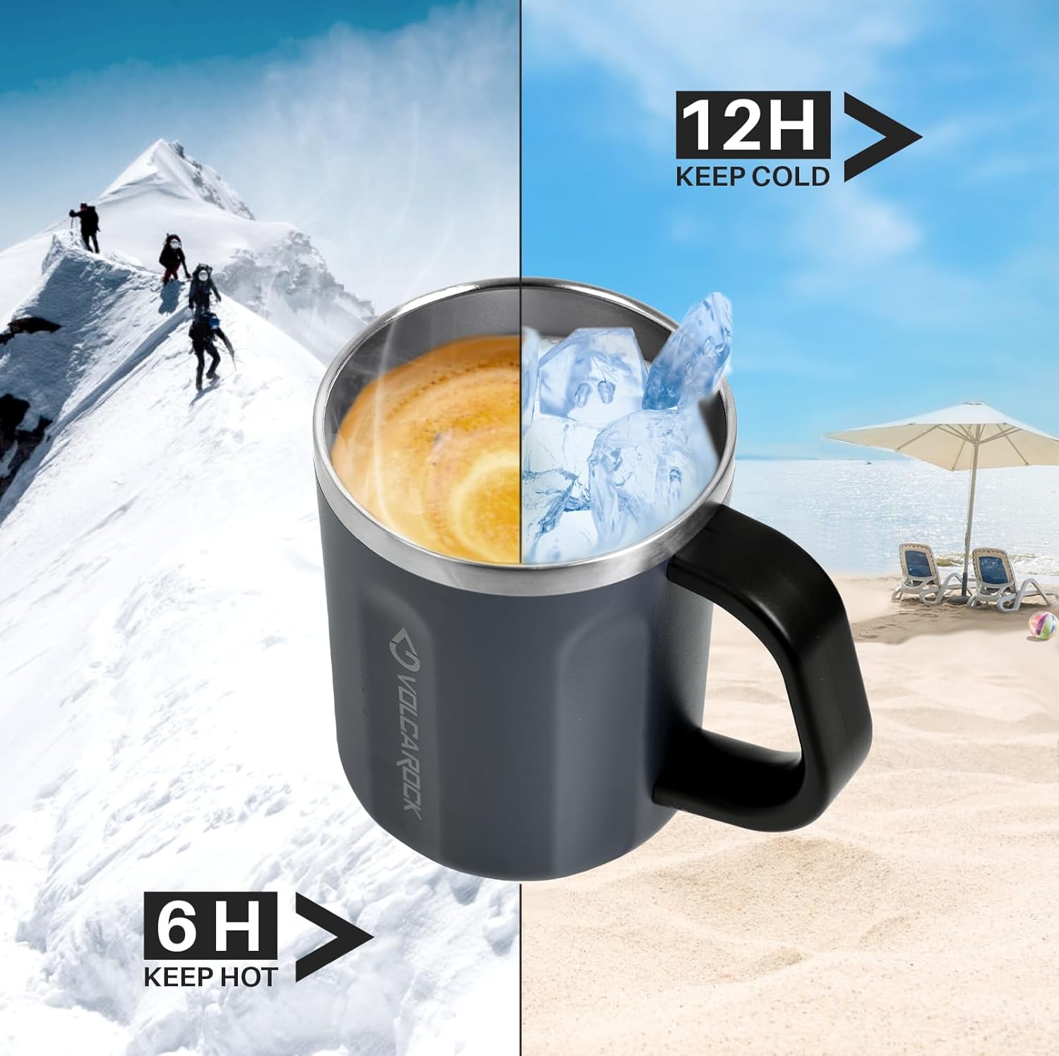 Stainless Steel Coffee Mug Cup with Handle, 16 oz Double Wall Vacuum Insulated Travel Mug Tumbler With Slider Lid, Insulated Camping Tea Flask for Hot & Cold Drinks (Grey) - Image 4