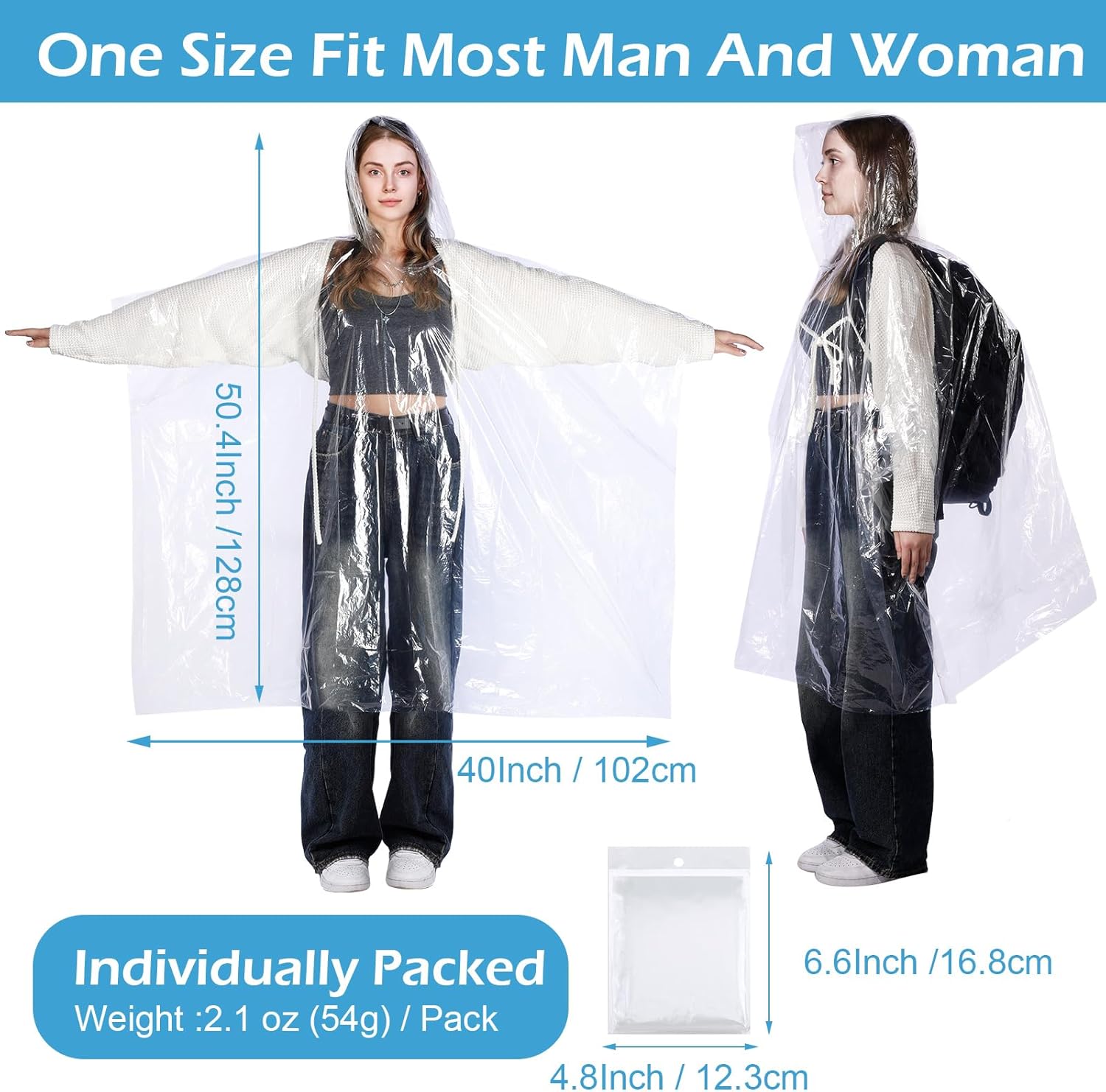 Berlune 40 Pcs Disposable Rain Ponchos Bulk for Adults Emergency Disposable Ponchos Family Pack with Hood Waterproof Raincoat - Image 2