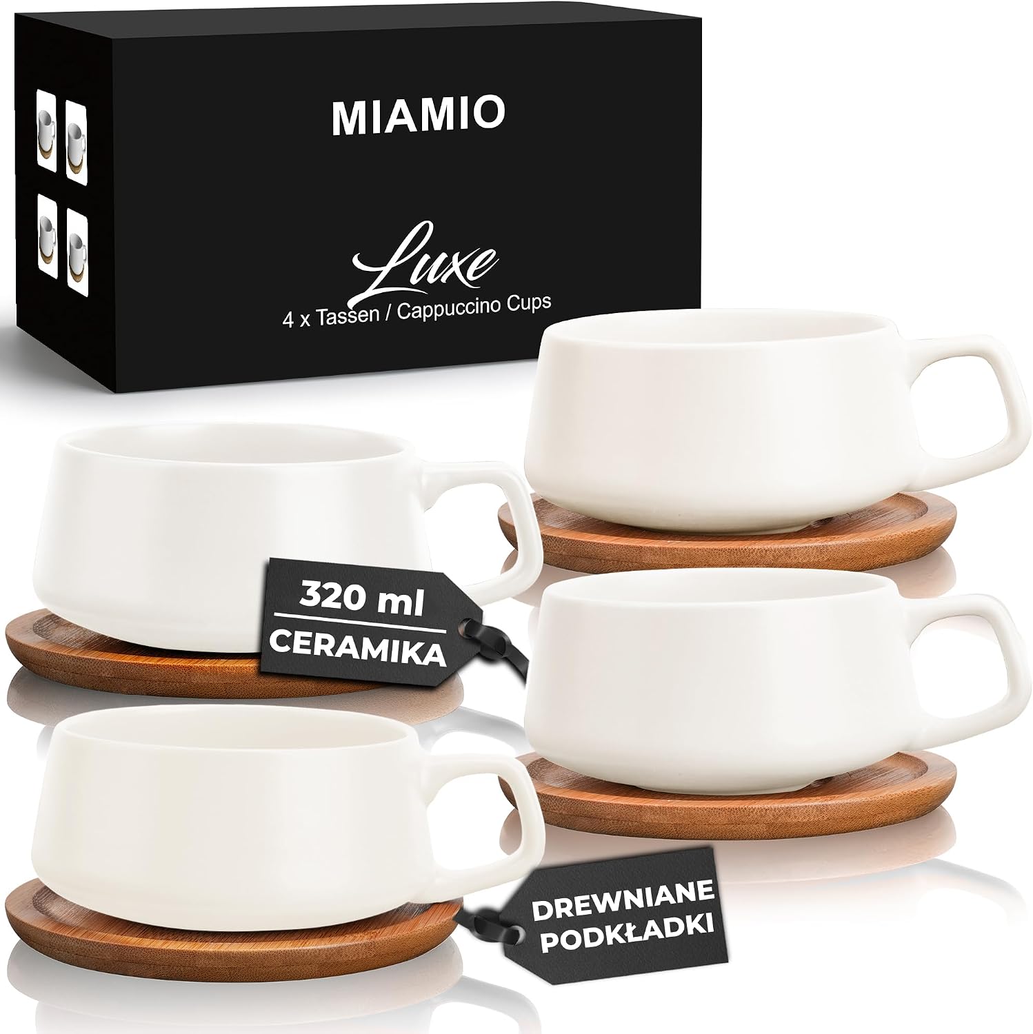MIAMIO - Zestaw 4 filiżanek cappuccino (4×280 ml) - Luxe (Kremowobiały)