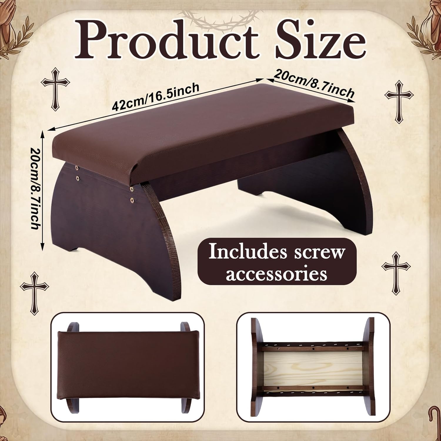 Dunzy Prayer Kneeler Bench, Wooden Kneelers for Praying, Church Prayer Bench Stool for Kneeling at Home, Padded Praying Kneeler Benches for Home and Church, Religious Gifts