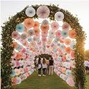 FI - FLICK IN Decorative Paper Fans for Birthday Decoration White Blue Fans for Party Theme Baby Showers Wedding (Pack of 6, Multicolor) gallery image