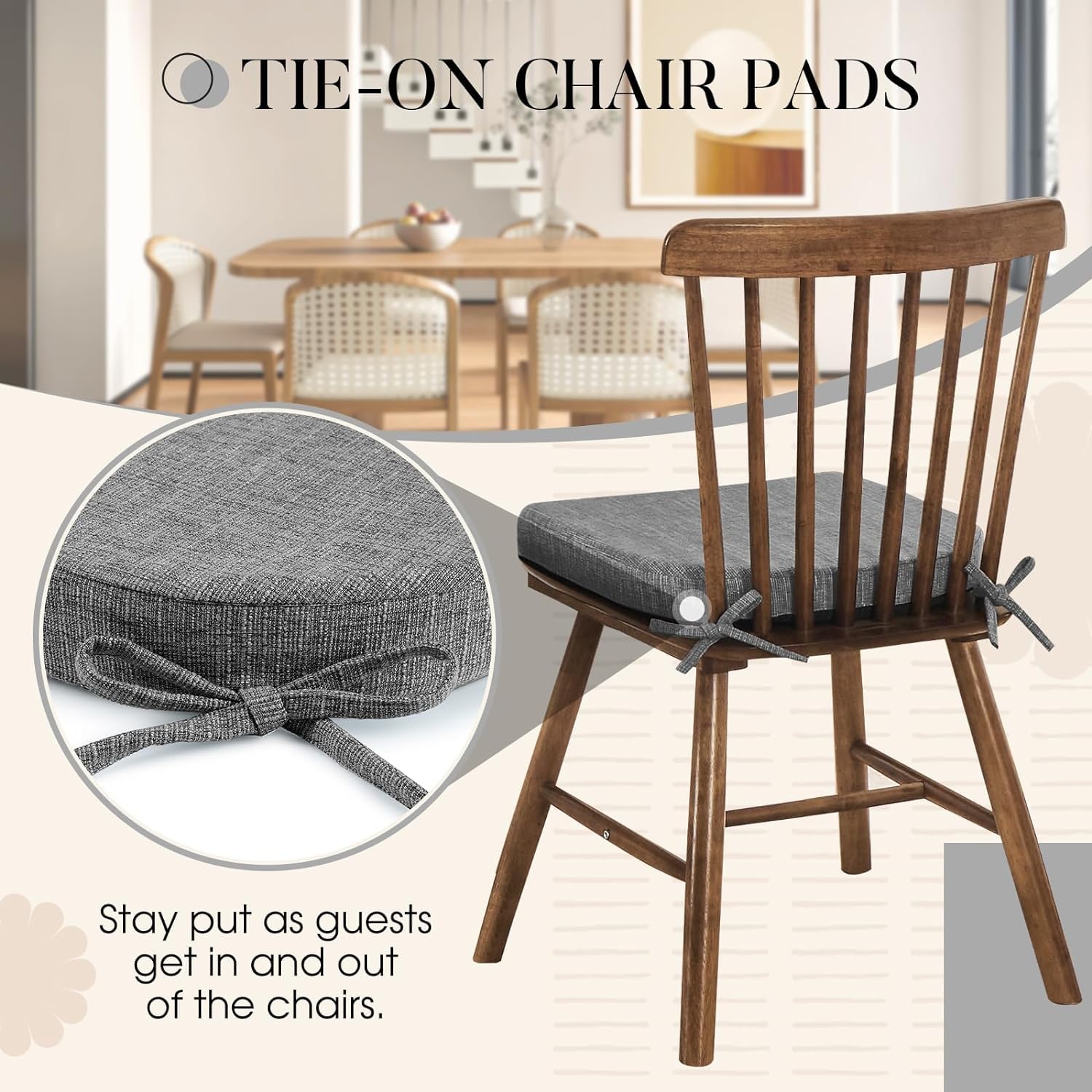 Uyeoco 4CM Épaisseur Impermeable Coussin De Chaise De Jardin, 41x36x36/ 42x38x36/42x40x36/45x42x38cm Lavable Galette De Chaise, Avec Fermeture éclair, Sangles, Antidérapant(Color 6,1pc 45x42x38x4cm