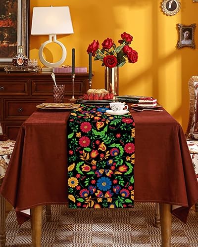 Miniatura 2 de Table Runner Coffee Table Runners, Mexican Art Dining Table Runner Dresser Scarves for Kitchen Wedding Party Holiday Outdoor, Rectangle 13x120 Inch