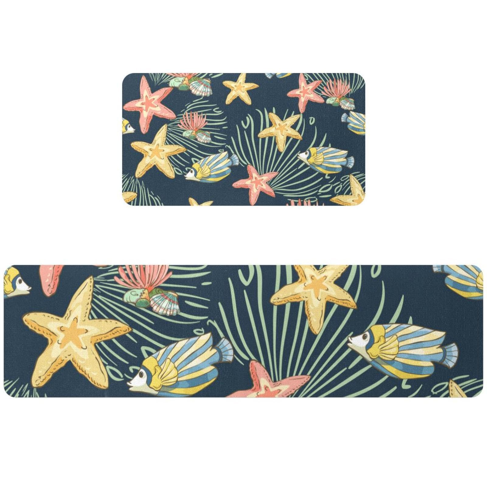Alfombra de cocina con estrellas de mar y peces para pasillos y lavanderías