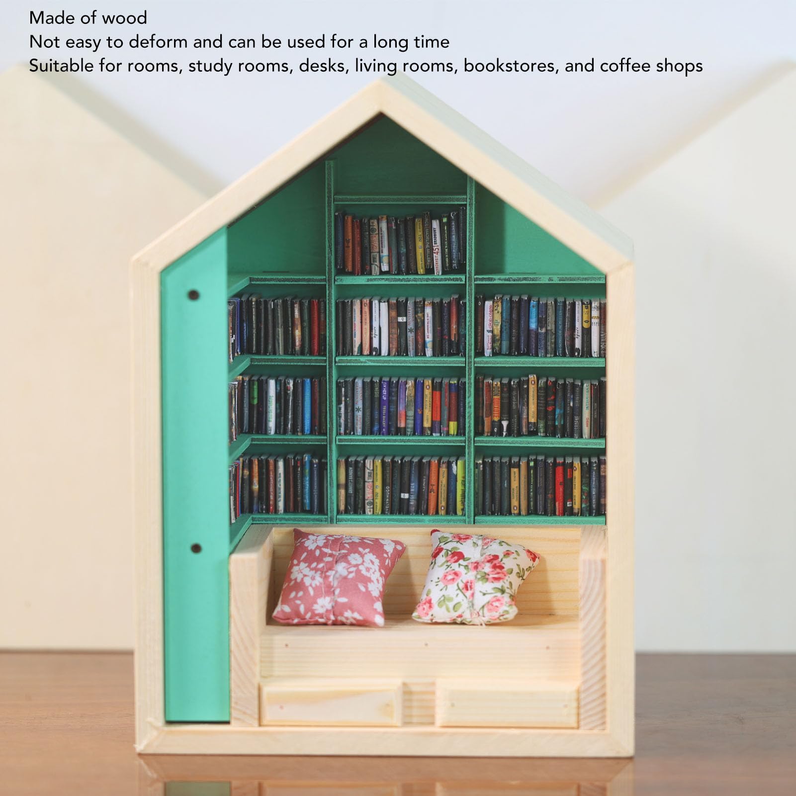 Mini House Kit, Cute 3D Wooden Book Shelf Decor Doll House Library Decor Doll House Kit for Bedroom Study Shop Decorative