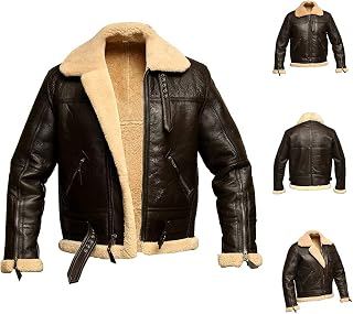 Men's RAF Aviator Bomber Jacket B3 Real Shearling Sheepskin Fur Leather Jacket Leather Winter Jacket