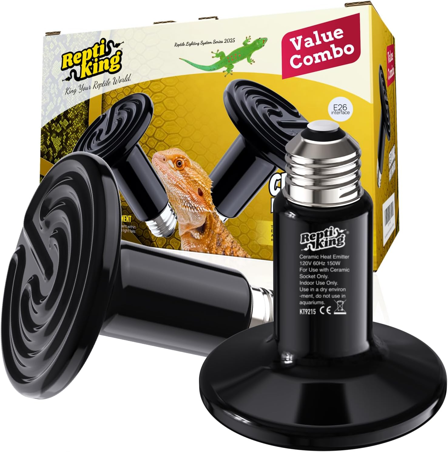 Reptile Dual Heat Lamp: 150W Ceramic Heat Emitter and Daylight Basking Bulb – Heat Bulbs Combo for Terrariums, Ideal for Bearded Dragons, Tortoises, Snakes