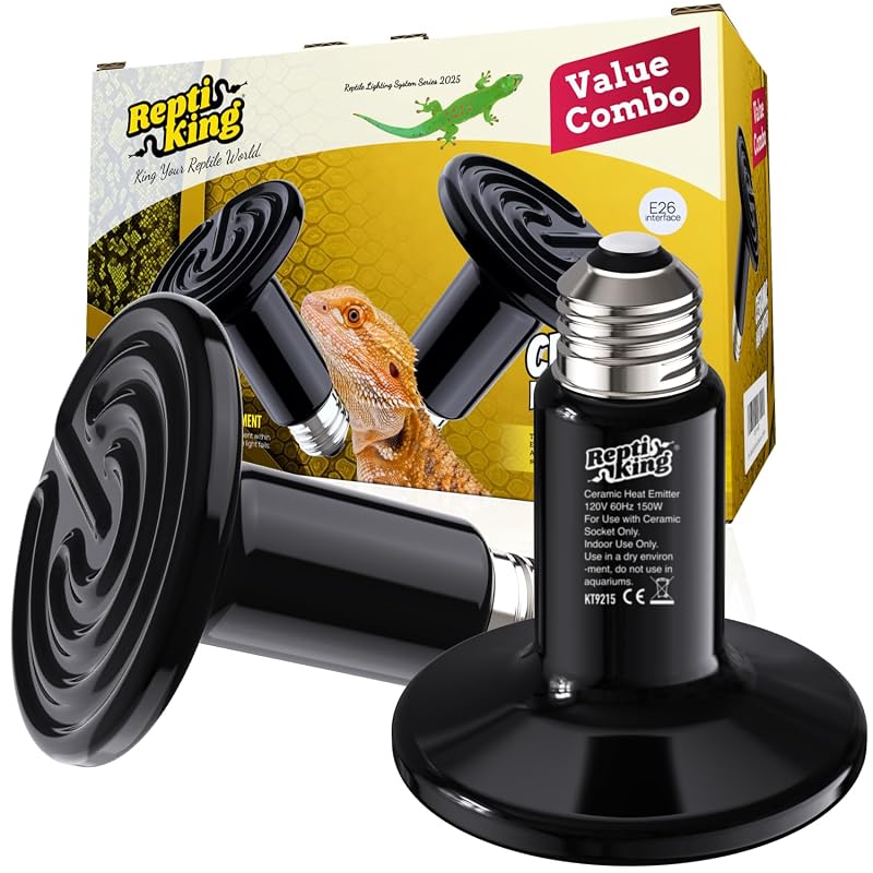 Lâmpada de aquecimento para terrário ReptiKing com emissor cerâmico infravermelho e lâmpada daylight UVA, 2 unidades de 150 W