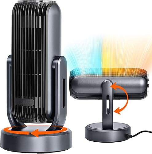 Miniatura 9 de Nauttxon Calentador de espacio oscilante con temporizador, 3 niveles de calor, calentador de espacio de 14 pulgadas, portátil para interiores, 1200