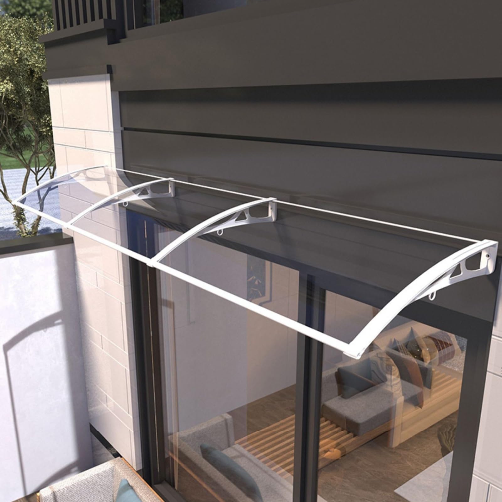 Door Awning, Aluminum Door Canopy Patio Canopy, Door Awning Window Awning Exterior, Awning For Door Entrance, Polycarbonate Cover Front For UV, Rain Snow Protection Hollow Sheet ( Color : White , Size